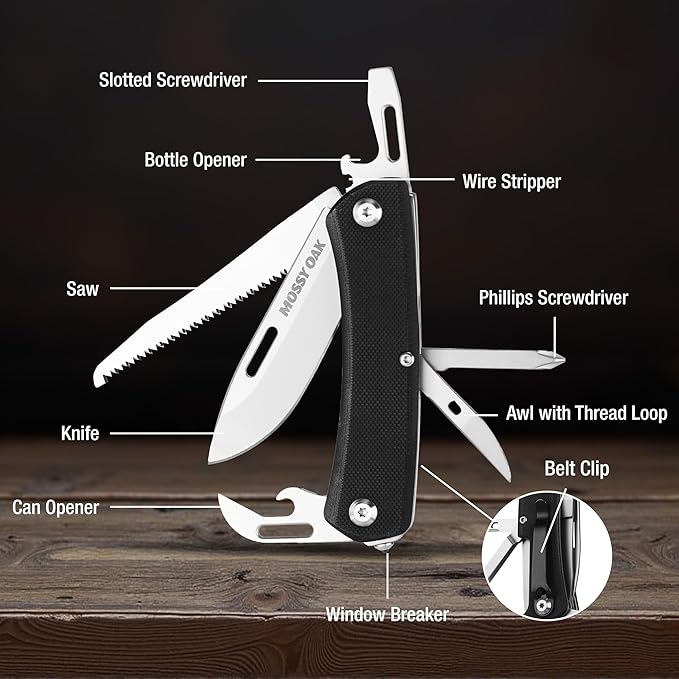 MOSSY OAK Multitool Pocket Knife, 10-in-1 Folding Pocket Knife Multitool - Image 2