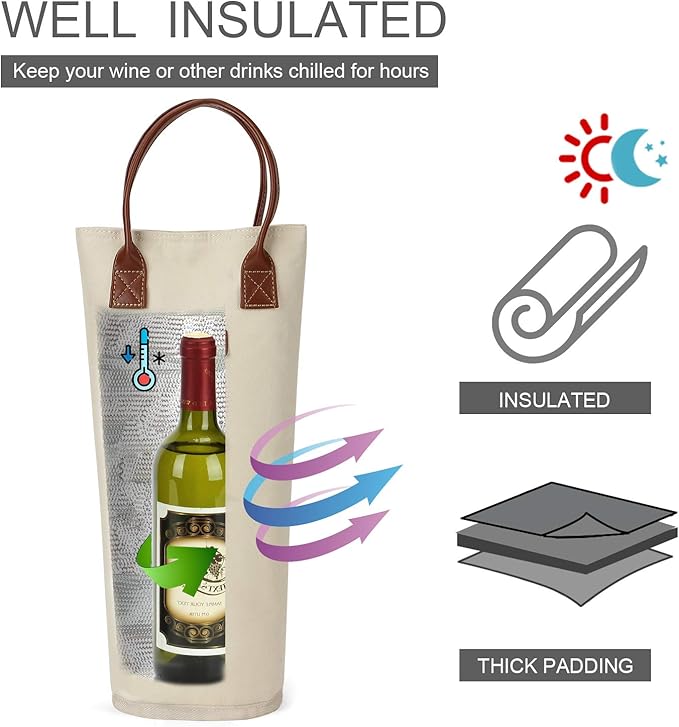 ZORMY Single Bottle Insulated Wine Tote, 1 Bottle Wine Carrier Bag Padded Wine - Image 2