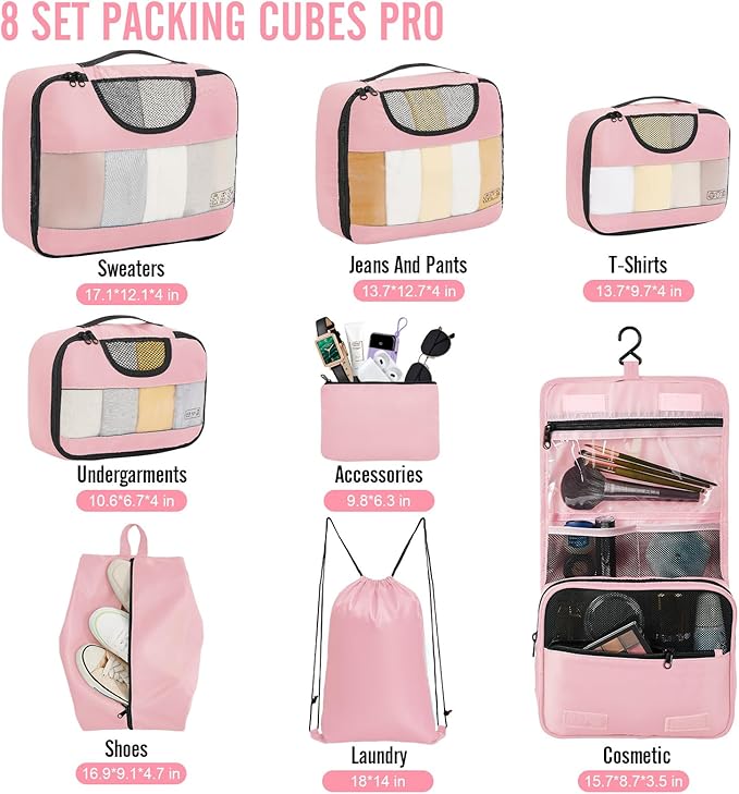 Veken 8 Set Packing Cubes for Travel Essentials, Carry-On Luggage Accessories - Image 2