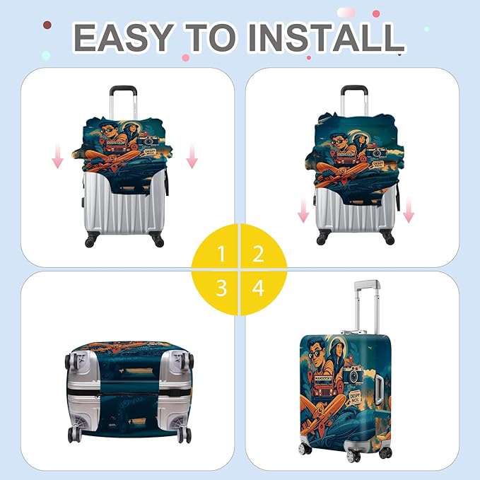ANNA QUEEN Funny Adventure Travel Luggage Cover, Explore-Themed Suitcase - Image 5