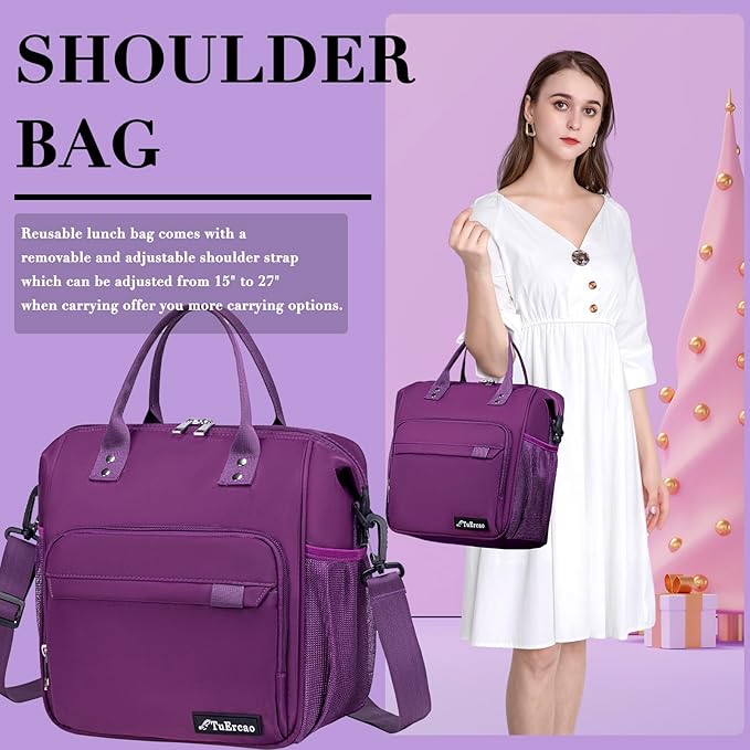 Purple Lunch Box for Women Insulated Lunch Bag Fits Bento Boxes, Snack and Foods - Image 6