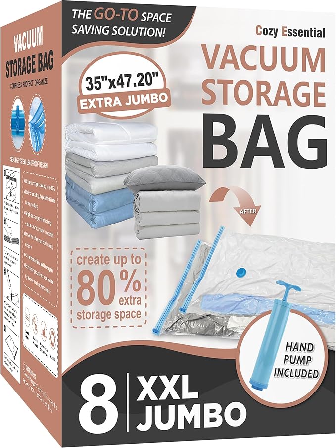 8 Pack XXL Jumbo Vacuum Storage Bags, Extra Large Vacuum Seal Bags by CozyEssential