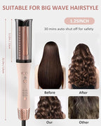Automatic Curling Iron, Auto Hair Curler with 4 Temperature & 3 Timer Portable Hair Curler Automatic Shut-Off, Anti-Scald, Anti-Tangle 500 Million Ionic Rotating Curling Wand for Hair Styling