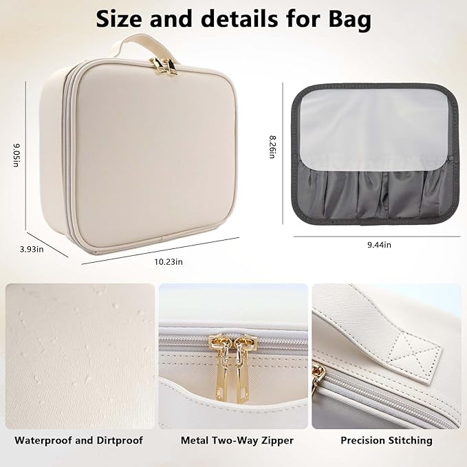 Travel Makeup Bag with LED Mirror Travel Makeup Organizer with 3 Lighted - Image 5
