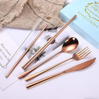 AARAINBOW 6 Pieces 18/8 Stainless Steel Flatware Set Portable Reusable Cutlery - Image 2
