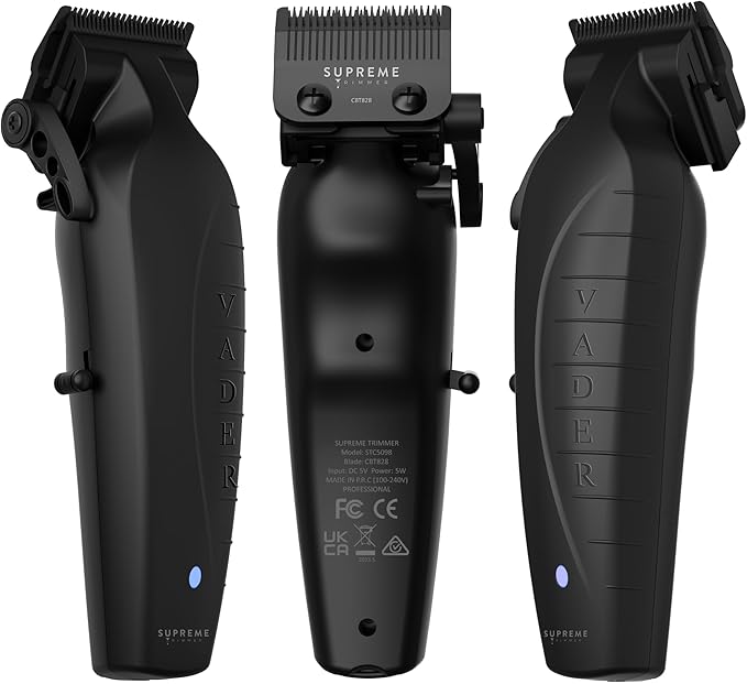 Supreme Trimmer Vader Clipper with DLC Taper Blade STC5098 | 210 Min Run Time 7500 RPM Hair Trimmer | Professional Brushless Motor Barber Clipper | Black