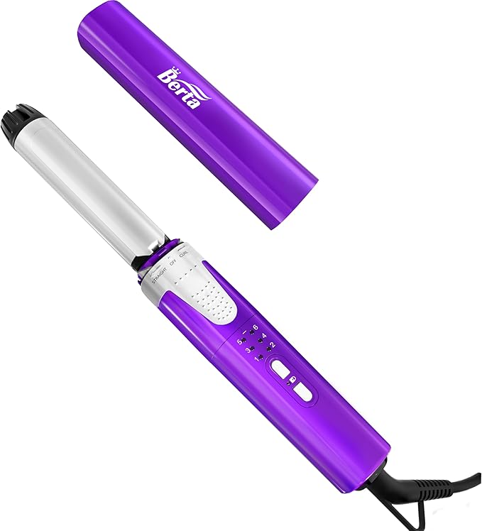 BERTA 2 in 1 Hair Straightener & Hair Curler, Professional Ceramic Flat Iron Ionic Curling Wand 1 inch, Temperature Adjustment 300-400℉ 6 Heat Settings