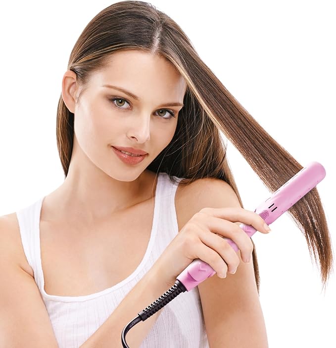 LOVANI Mini Flat Iron, Dual Voltage Travel Hair Straightener, Tourmaline Ceramic Small Flat Irons for Short Hair/Bangs (Pink, 0.5 Inch, SleekMini)