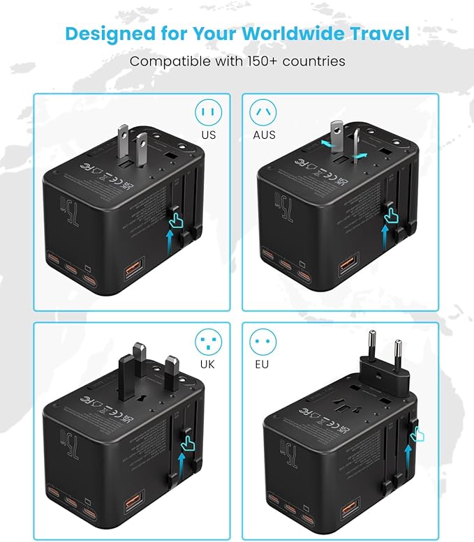 Universal Travel Adapter, VINTAR 75W GaN International Power Adapter - Image 3