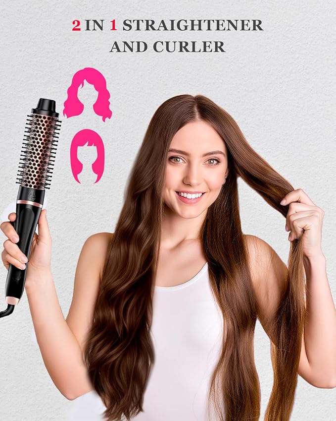 5 in 1 Curling Iron & Thermal Brush Set with 4 Interchangeable Ceramic Barrels (0.35”-1.25”) Fast Heat Dual Voltage Travel Hair Tools Birthday Gift for Women - Hair Curler Wand Kit for Curls & Blowout