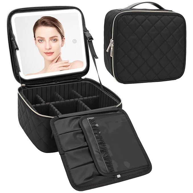 Relavel Travel Makeup Bag With Light Up Mirror, Cosmetic Train Case with LED - Image 8