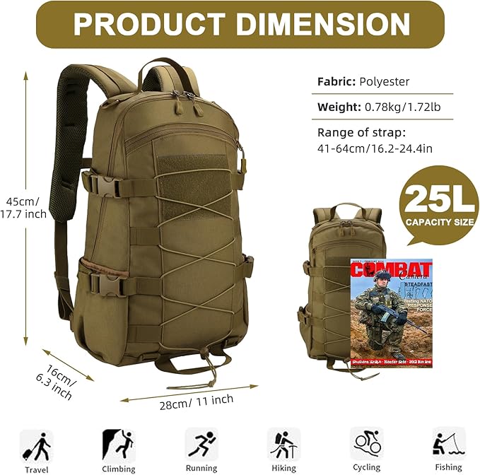 25L Hiking Backpack Small Tactical Backpack Daypack Camping Trekking Hunting - Image 3