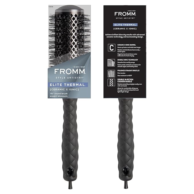 Fromm Elite Thermal Ceramic x Ionic 1.75" Round Brush for Expert Blowouts and Faster Hair Drying | Roller Hairbrush for Anti-static Styling, Smoothing, Straightening and Shine