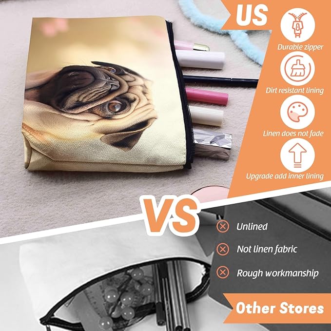 Cosmetic Bags Travel Makeup Toilet Case Waterproof Pouch for Women Girls 6.7X9.45inches - Pug Dog With A Pensive Expression