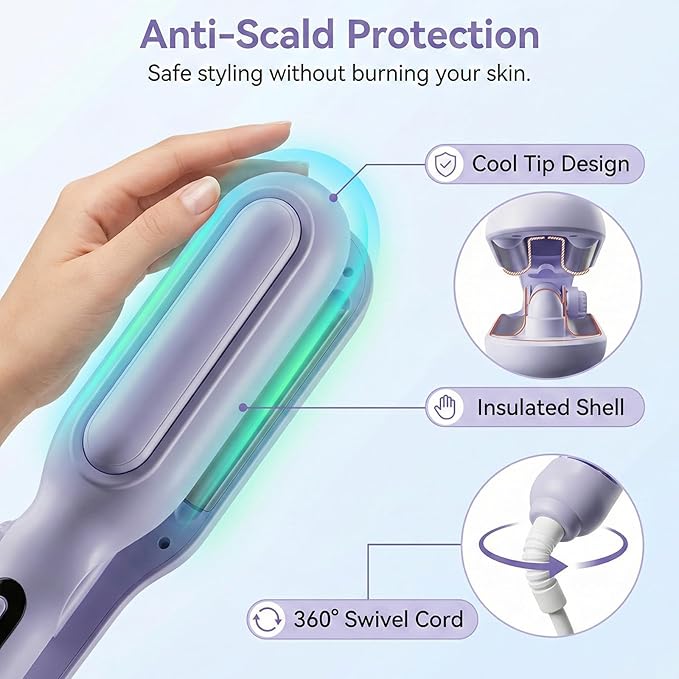1&1.25 Inch Hair Crimper for Women to Adjustable Groove - Deep Waver Crimper Hair Tool - Waver Curling Iron - Anti-Scald Tech Hair Waver - Ionic Ceramic Coating for Long-Lasting,Fast Heating,Blue