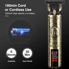 Professional Hair Clippers for Men Electric Haircut Kit Hair Trimmer Grooming Waterproof Rechargeable Close Cutting T Blade Trimmer USB Rechargeable Clippers for Hair Cutting (LED-Vintage Gold)