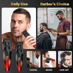 2-in-1 Professional Hair Clippers Set,Cordless Hair Clippers and T-Blade Trimmer Kit for Men,LCD Display,USB Rechargeable,Adjustable Guards,Waterproof,Beard & Body Grooming Kit (Red)