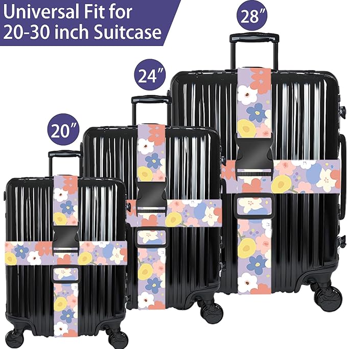 Colored Flowers Luggage Straps for Suitcases, Adjustable Luggage Travel Belt to - Image 3