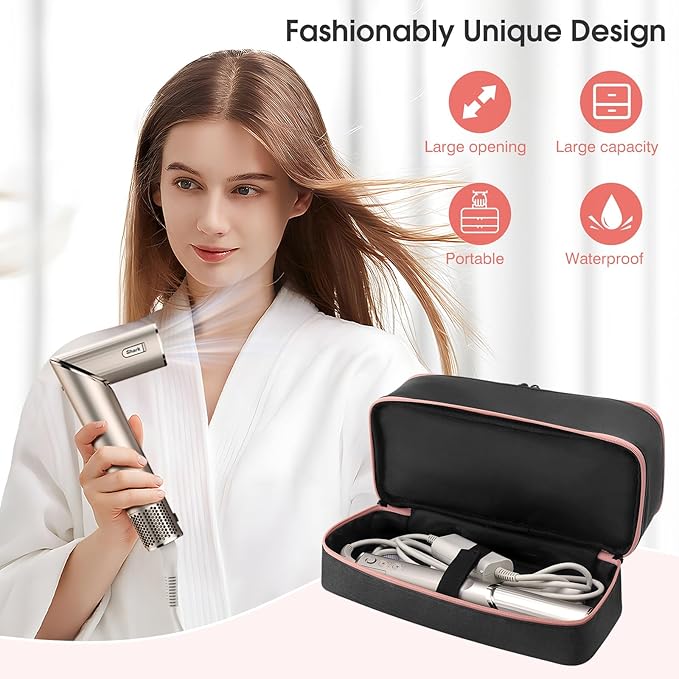 Travel Carrying Case for Hair Dryer for Shark FlexStyle Hair Dryer Bag Double-Layer Beauty Styler Organizer Hair Tool Storage Bag Hairdryer Accessories Black Case