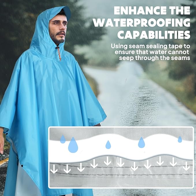 ANYOO Hooded Rain Poncho for Adults Waterproof Lightweight Rain Coat for Men - Image 5