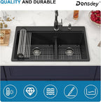 33 Inch Drop in Granite Composite Black Kitchen Sink-Donsdey Double Bowl - Image 8