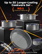 Pro DUXANO 12PC Nonstick Pots and Pans Set&Hybrid 3-Ply Stainless Steel Skillet - Image 2