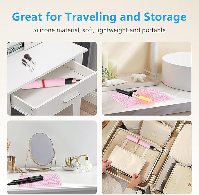 Quccefods Heat Resistant Mat Oversize Curling Iron Mat Silicone Hot Hair Tools Mat for Hair Straightener,Flat Irons,Hair Styling Tools Countertop protection Portable Travel Mat 14.2" x 11"