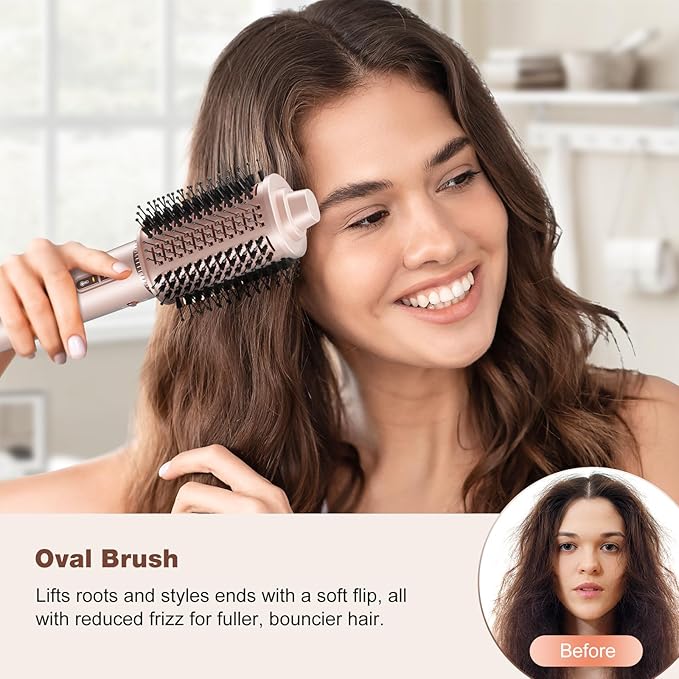 7MAGIC 7 in 1 Hair Styler & Hair Dryer Brush, Negative Ionic Hot Air Styler, 120 Volts, 1400W Powerful Blow Dryer Brush & Multi-Style for Straight, Wavy, Curly, and Coily Hair, Travel Case, Pink