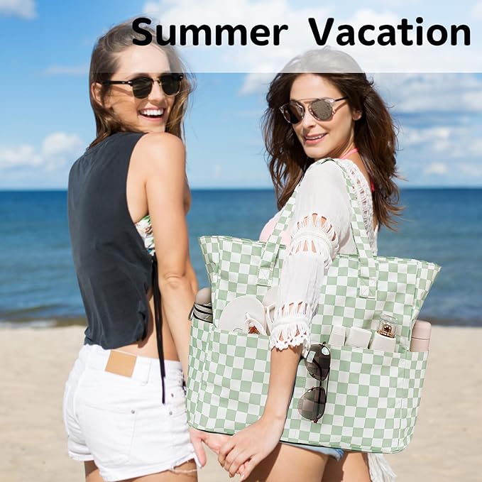 LEDAOU Large Beach Tote Bag Women Waterproof Sandproof Zipper Beach Tote Bag - Image 2