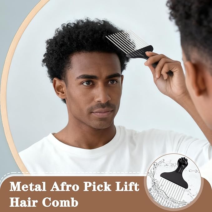 3 Pack Silicone Curling Hair Brush & Metal Afro Pick Hair Comb Set – Durable Washable Curl Sponge for Black Men, Natural Hair, Dreadlocks, Coils & 4C Afro HairStyling Tool