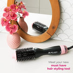 Milano Collection Hot Air Hair Brush Dryer, Quick & Easy Styling, Hair Volumizer for Human Hair Wigs & Natural Hair, Lightweight Round-Shaped Barrel Blow Dry Brush, Black