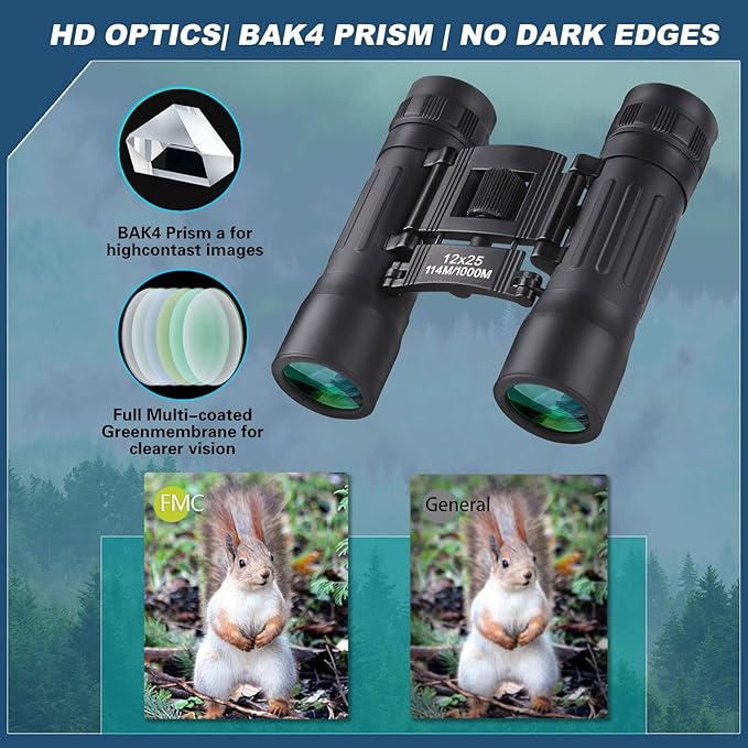 12x25 Compact Binoculars, High Powered Easy Focus Binoculars, Portable Large - Image 4