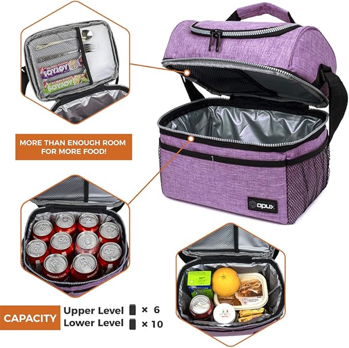 OPUX Lunch Box For Women, Insulated Large Lunch Bag Adult Work, Double Decker - Image 7
