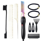 Electric Hot Comb Hair Straightener Heat Pressing Comb Curling Flat Iron Curler Hair Straightener Brush for Natural Black,Anti-Scald Beard Straightening Electric Press Comb (Multicolored)
