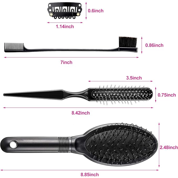 Boao 9 Pieces Wig Combs Set, Hair Edge Brush, Airbag Massage Comb, Wide Tooth Hair Comb, Clips, for Wig Stand, Human and Synthetic Extension