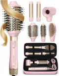 ELLA BELLA® 6 in 1 Professional Hot Air Styler • Powerful Hair Dryer & Straightener Set • Styling Without Heat Damage • Fast Drying Curling Volumizing Straightening • Protective Travel Case (Pink)