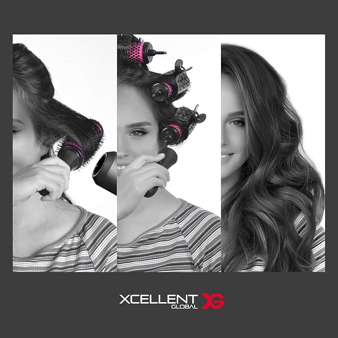Round Brush Set for Blow Drying - Round Hair Brush Set with Detachable Barrels Styling Tool, Roller with 6 Barrels 1 Handle 6 Clips, 3 Different Hair Rollers to Create Your Hairstyle - Purple Black