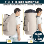 Laundry Bag Extra Large Heavy Duty, 115L Laundry Backpack, College Laundry Bag - Image 2