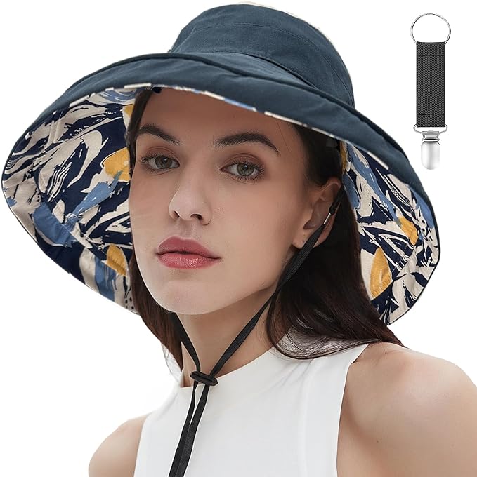 vidsel Womens Sun Hats Wide Brim Reversible Bucket Cotton Hat Packable Summer by vidsel