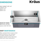 Kraus KHU100-32 Standart PRO 16 Gauge Undermount Single Bowl Stainless Steel - Image 6