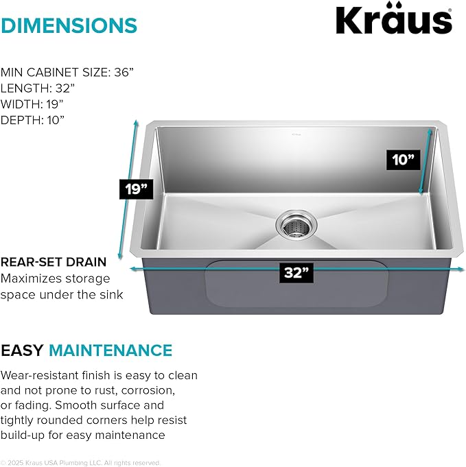 Kraus KHU100-32 Standart PRO 16 Gauge Undermount Single Bowl Stainless Steel - Image 6