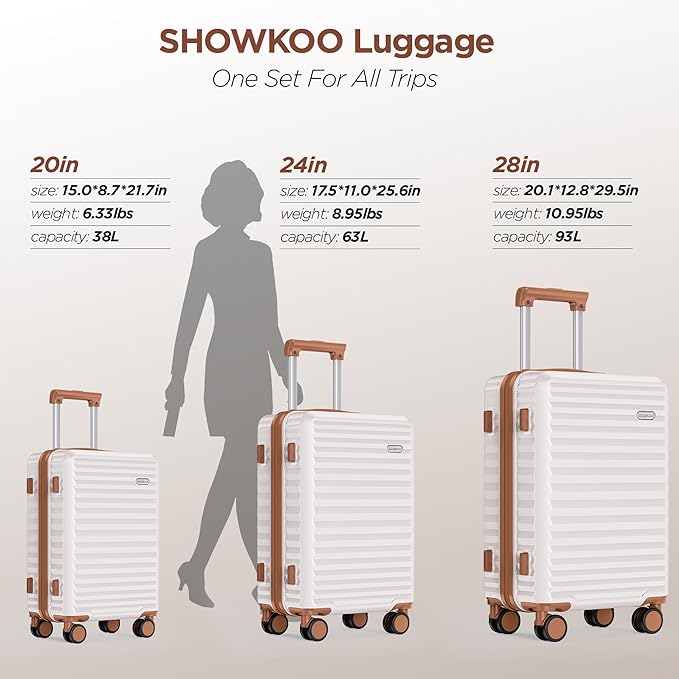 SHOWKOO Luggage Sets 3 Piece Hardside Expandable Suitcase - Image 4