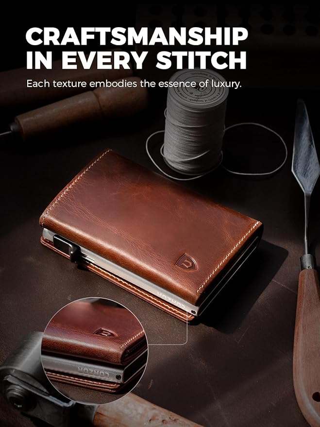 LORZOR Wallet for Men with Metal Card Holder, Pop Up Wallet, Finest Full Grain - Image 2