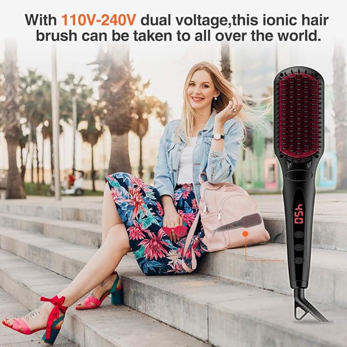 ion Hair Straightener Brush, Anti-Scald hot Hair Styling Tools & appliances Comb for Natural Thick Hair Women, Portable Electric Ceramic Heated Hair straightening Brush