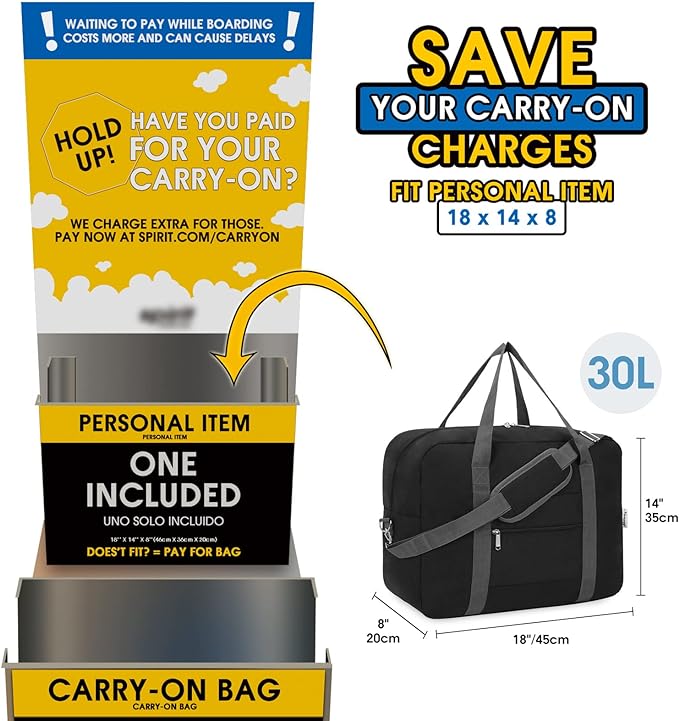 For Spirit Airlines Personal Item Bag 18x14x8 Foldable Travel Duffel Bag Tote - Image 2