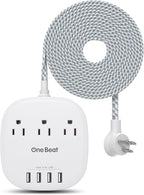 Desktop Power Strip with 3 Outlet 4 USB Ports 4.5A, Flat Plug and 10 ft Long by OneBeat
