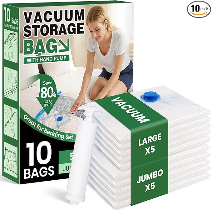 Vacuum Storage Bags, Comforters, Pillows-5 Jumbo+5Large Space Bag Vacuumm by FUNFERY