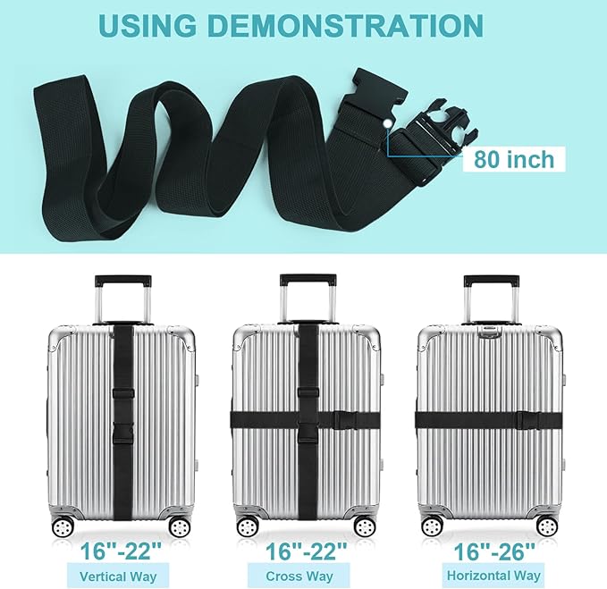 2Pcs Luggage Straps for Suitcase Travel Accessories TSA Approved, 80In Long - Image 3