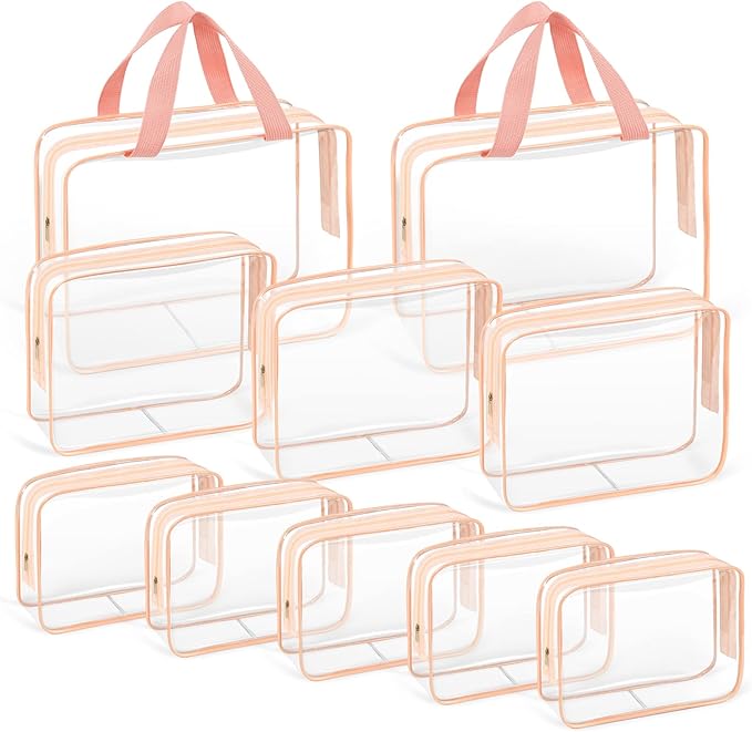 TISRATOK 10 PCS Clear Travel Makeup Toiletry Bag, Plastic PVC Cosmetic TSA by TISRATOK