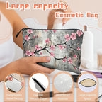 Cosmetic Bags Travel Makeup Toilet Case Waterproof Pouch for Women Girls 6.7X9.45inches - Beautiful Grey - Backdrop Flowers